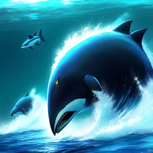 Sunlit Ocean: Majestic Killer Whale and Dolphin Duo