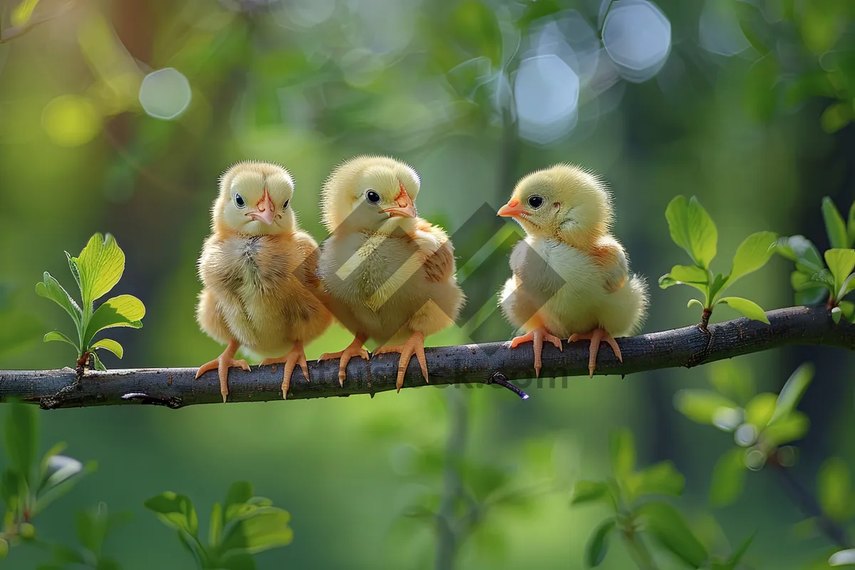 Picture of Yellow spring dove perched on tree branch.