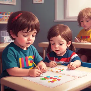 Happy siblings studying together in a classroom