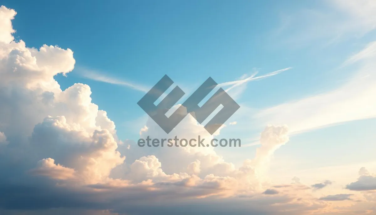 Picture of Bright Sunny Sky Landscape with Fluffy Clouds and Sunshine