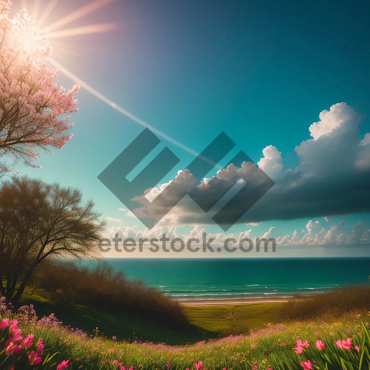 Picture of Vibrant Sunset Over Serene Ocean Waters