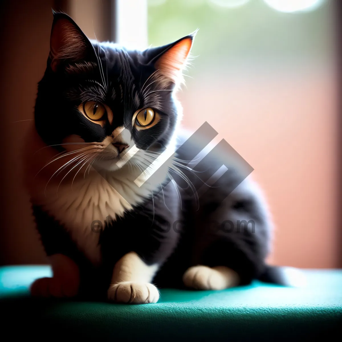 Picture of Adorable Fluffy Gray Kitten Curiously Looking at Laptop