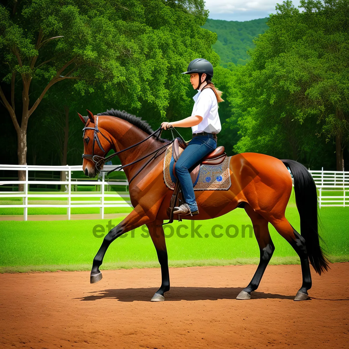 Picture of Thoroughbred horse racing on grass field