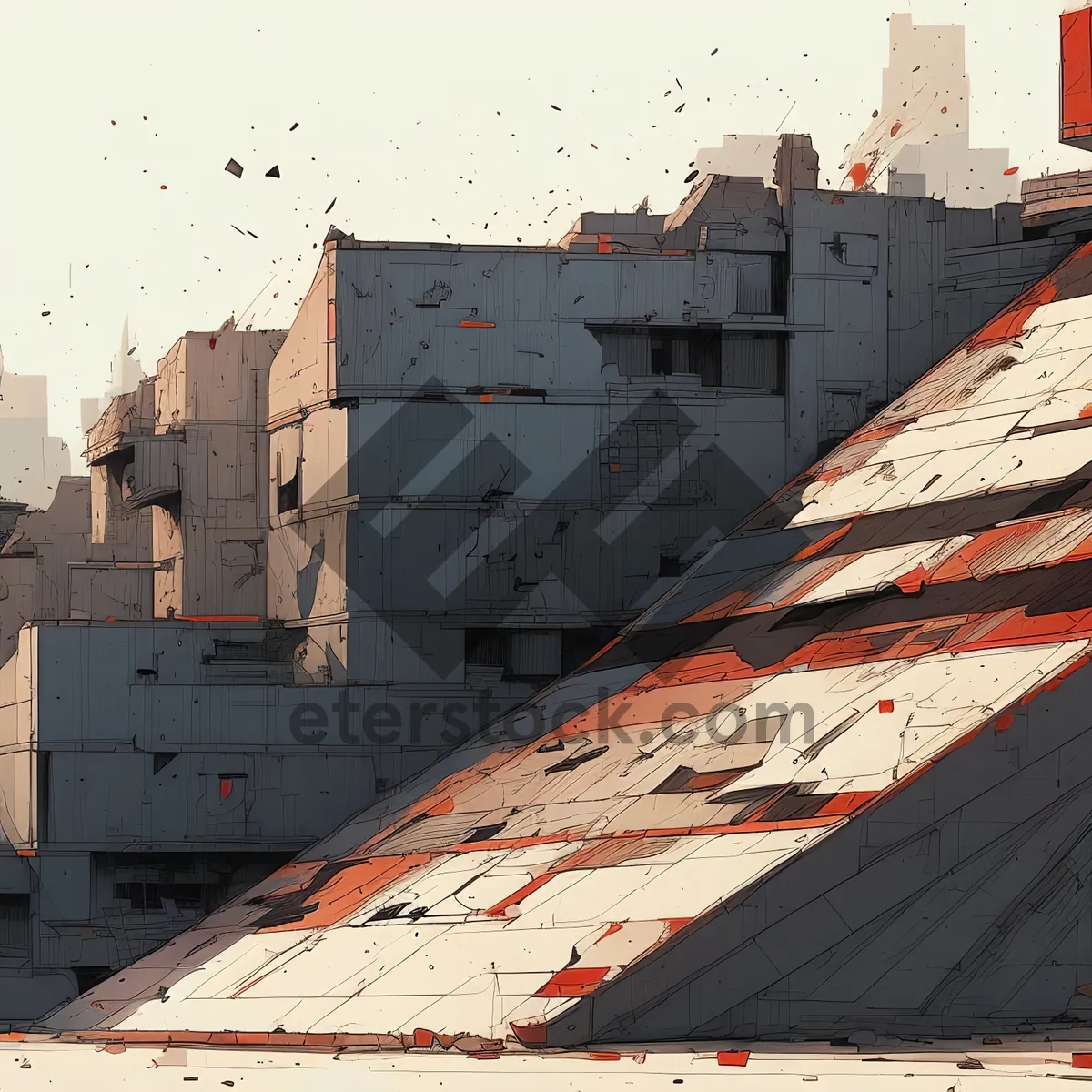 Picture of Old Sky-high Urban Architecture: Towering City's Cargo Vessel