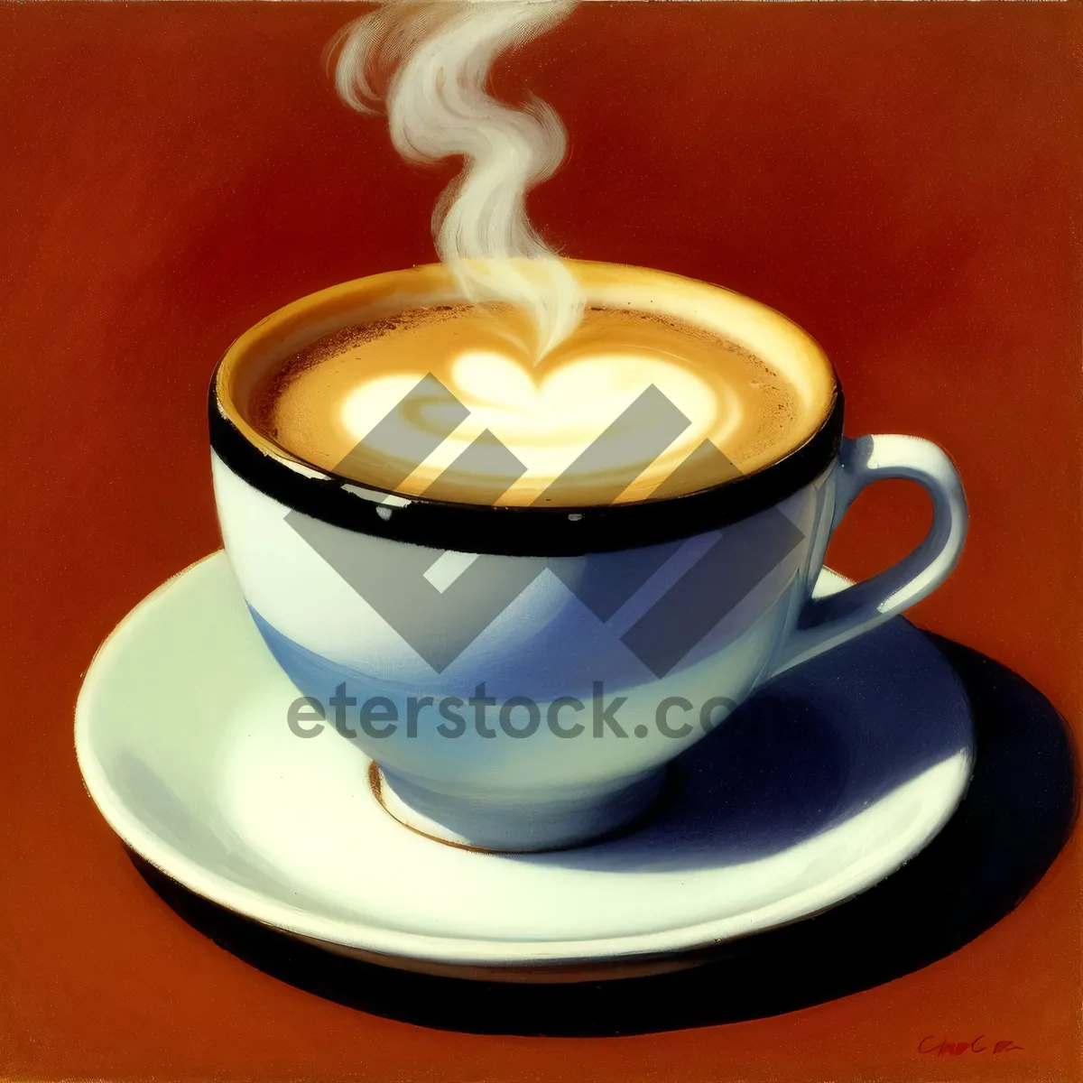 Picture of Hot Cappuccino in a Coffee Cup on Saucer