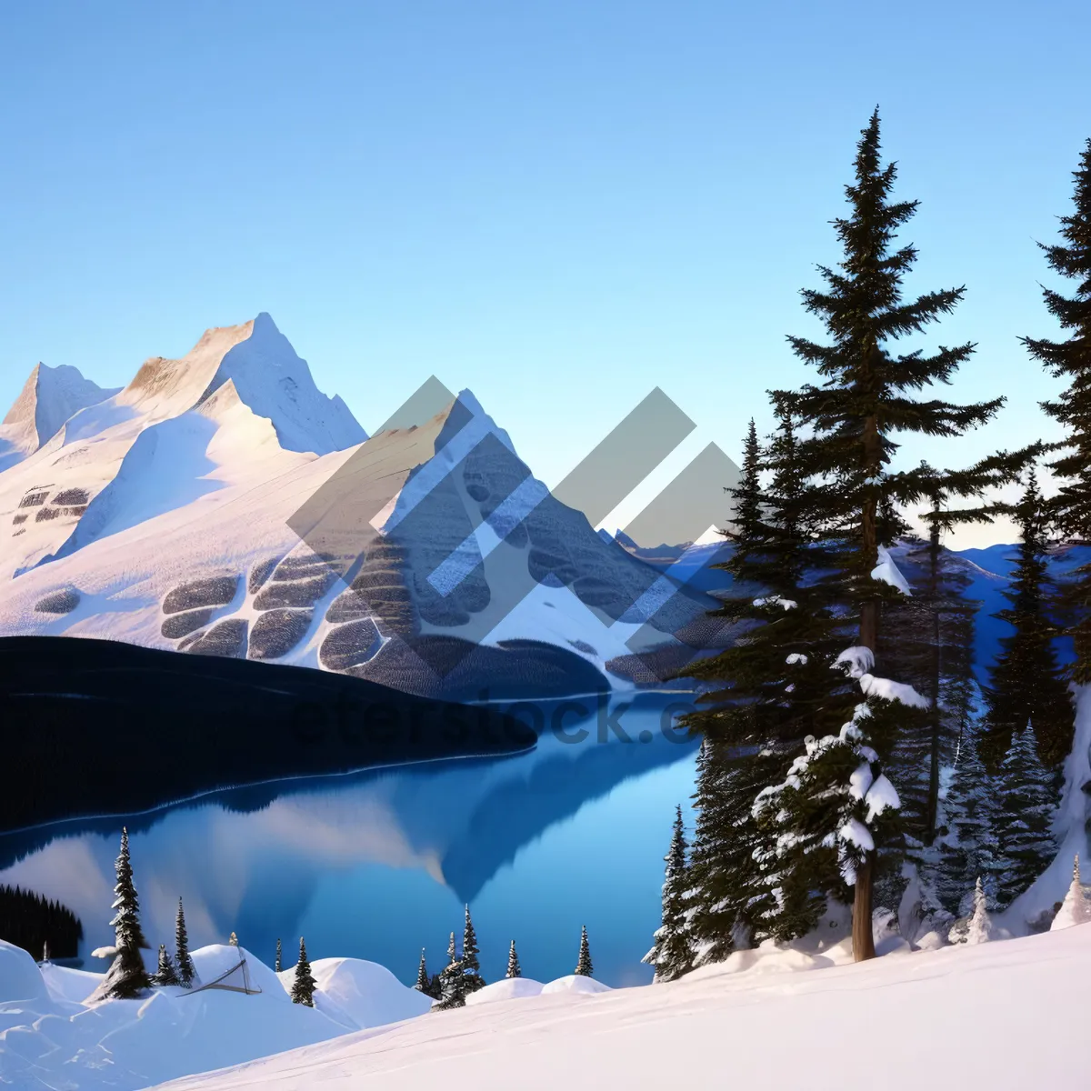 Picture of Snowy Winter Mountain Landscape with Fir Trees