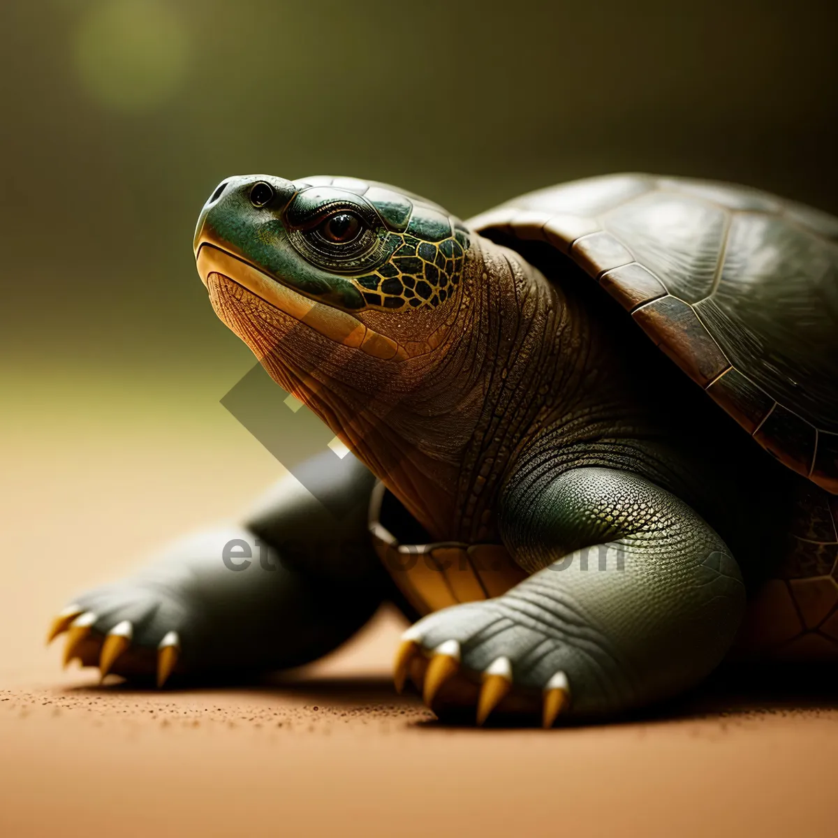 Picture of Slow and Cute Box Turtle in Desert