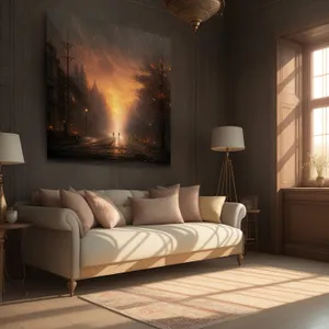 Modern Living Room with Comfortable Sofa and Stylish Lamp