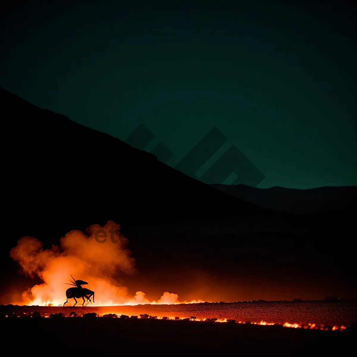 Picture of Sunset Over Volcanic Landscape: Fiery Celestial Display