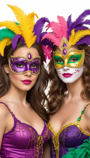 Fashionable Venetian masquerade model with mysterious eyes and sensual style.