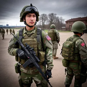 Camouflaged Soldier Armed with Assault Rifle