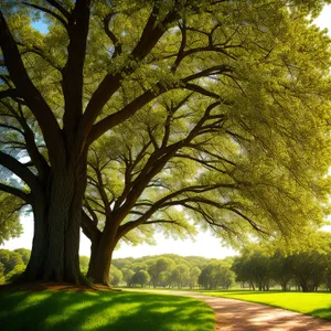 Autumn Oak Tree Amidst Vibrant Foliage