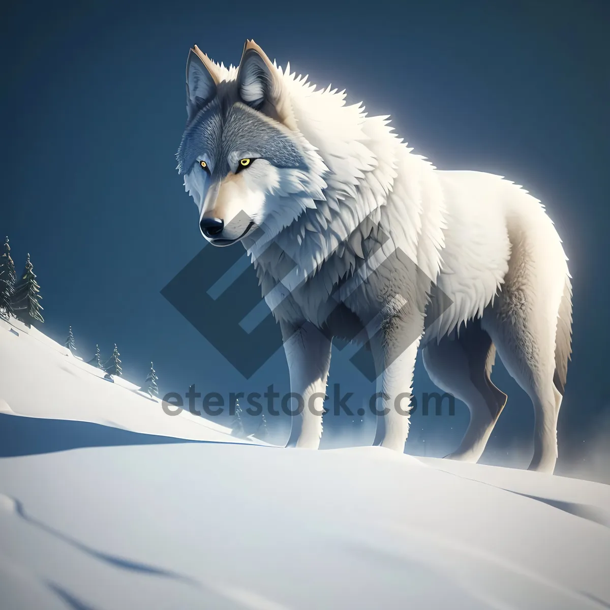 Picture of Snowy White Wolf in Winter Wonderland