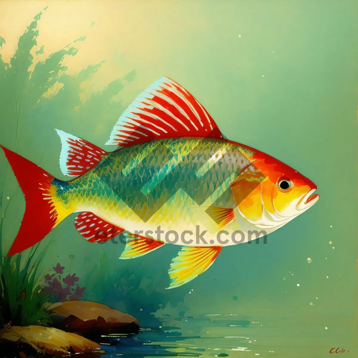 Picture of Bowl of Tropical Goldfish Swimming in Water