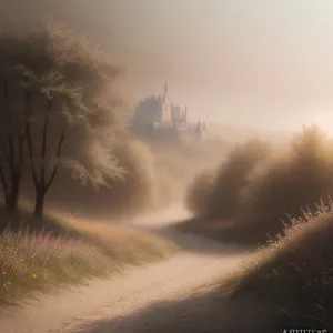 Serenity in the Countryside: Sunset over Dunes and Fields