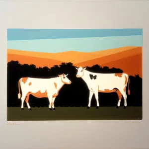 Black Silhouette of Cows Grazing in Rural Meadow