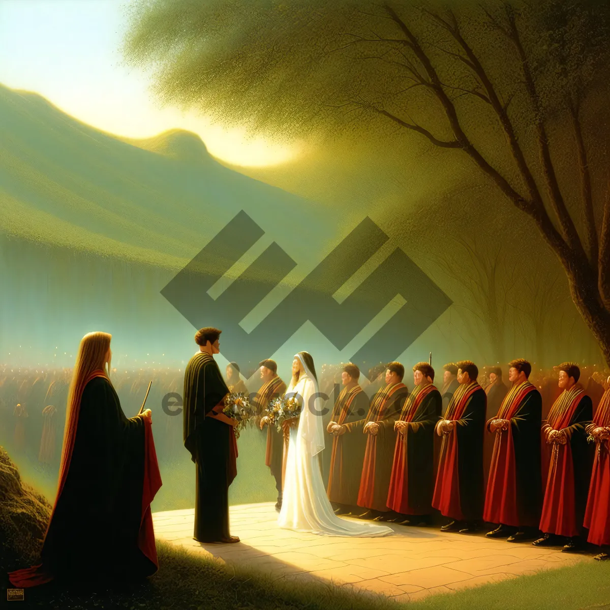 Picture of Silhouette of man waving nation flag at sunset