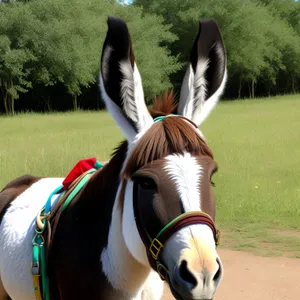 Brown Thoroughbred Stallion with Halter in Rural Farm