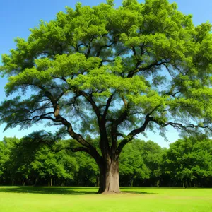 Serene Summer Landscape with Oak Tree in Countryside