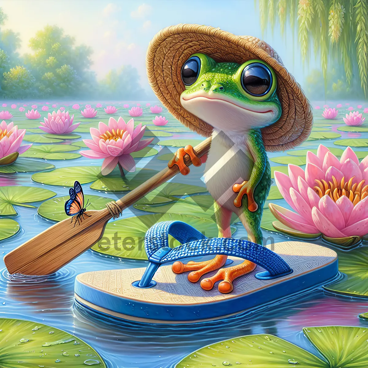 Picture of Frog Rowing a Flip-flop