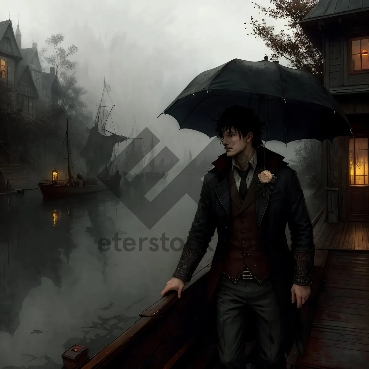Picture of Adult holding umbrella in rainy weather for shelter