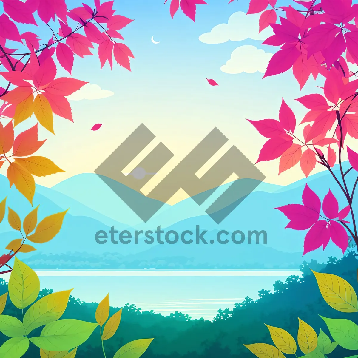 Picture of Seasonal Maple Silhouette Graphic Design Wallpaper Element