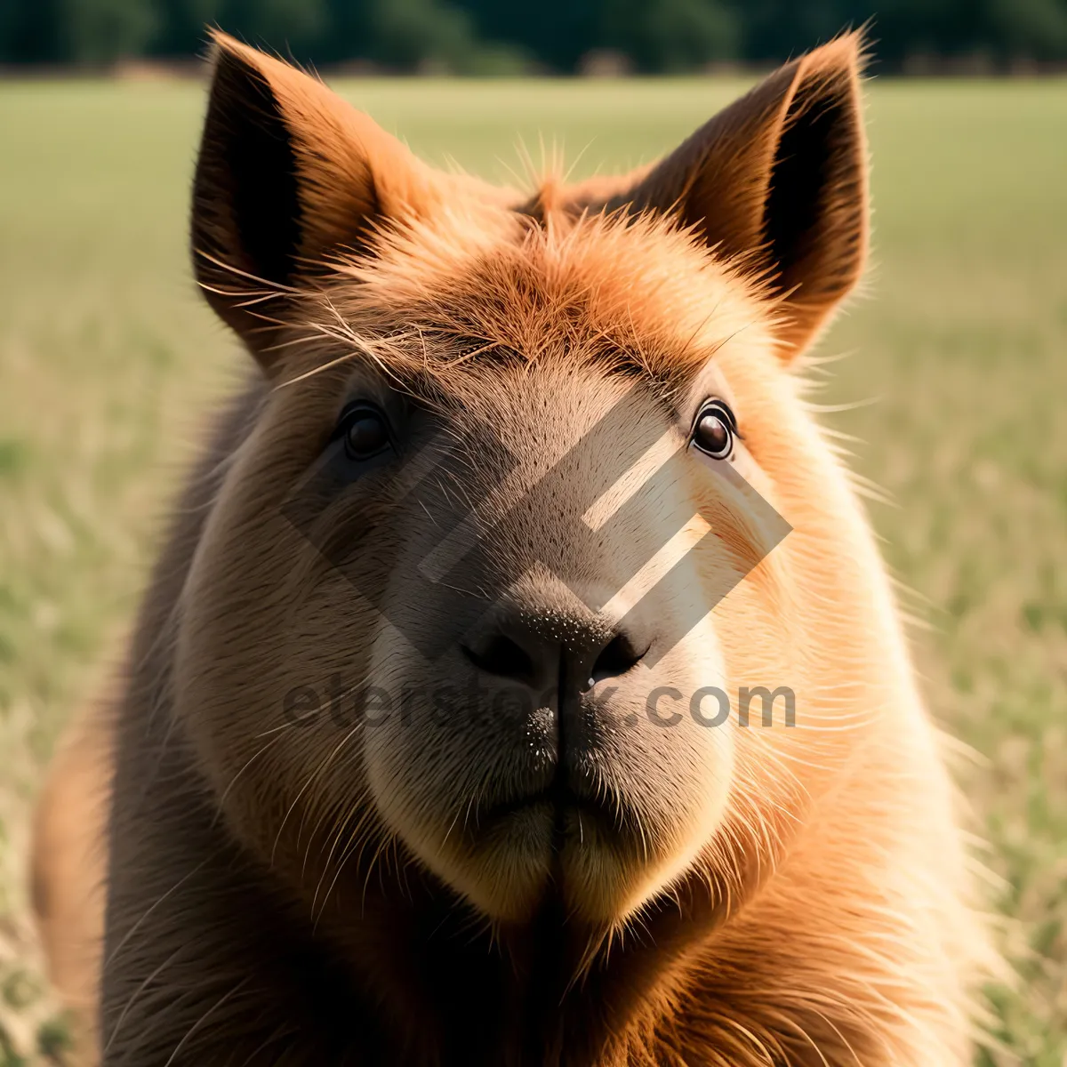 Picture of Brown Mare Grazing in Rural Pasture