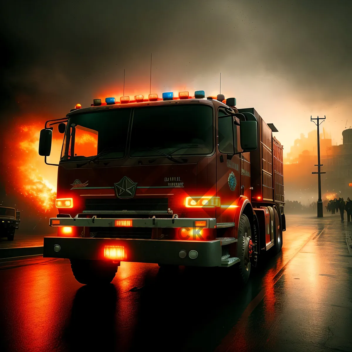 Picture of Fast Fire Truck on Highway