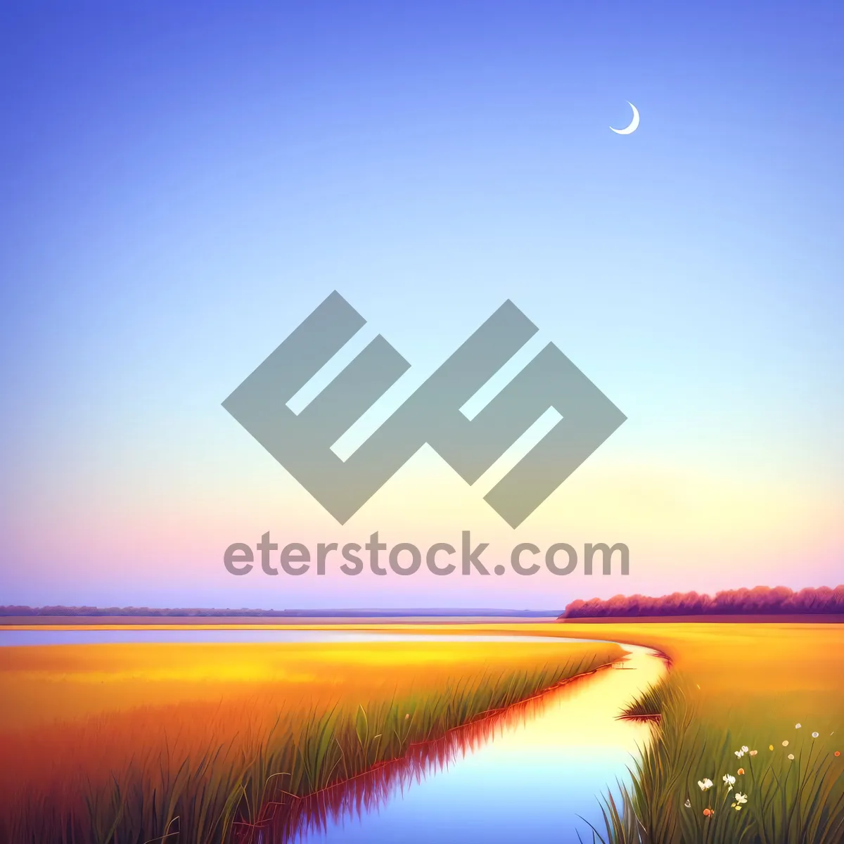 Picture of Vibrant Sunset Skyline Over Serene Ocean