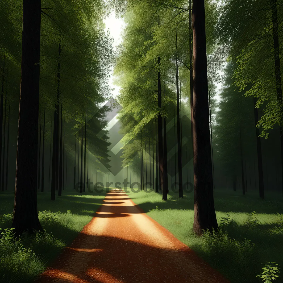 Picture of Sunlit Path through Enchanting Forest Landscape