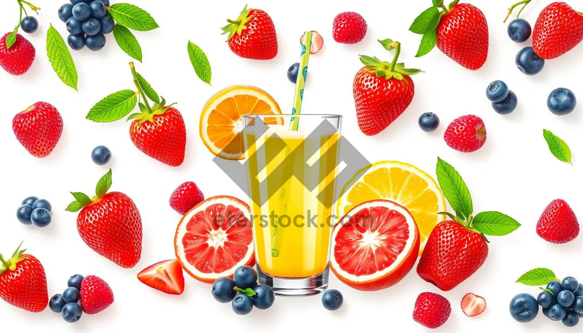 Picture of Colorful Fresh Strawberry Breakfast Bowl with Berries and Leaf