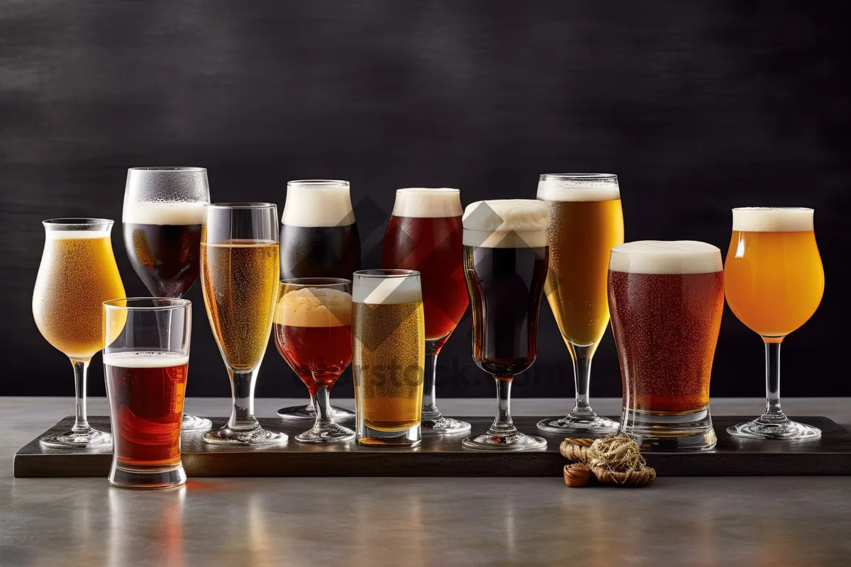 Picture of Golden Beer Glass on Restaurant Table at Party