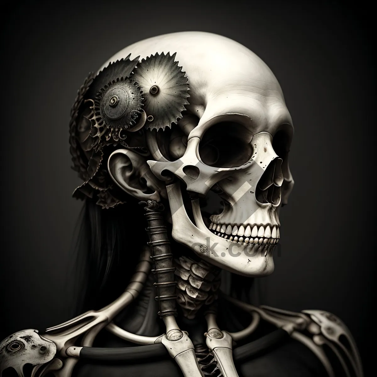 Picture of Spooky Skeleton Head with Spine and Socket