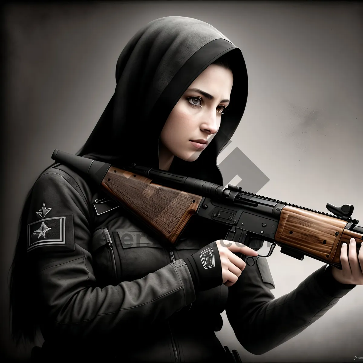 Picture of Stylish Model with Assault Rifle