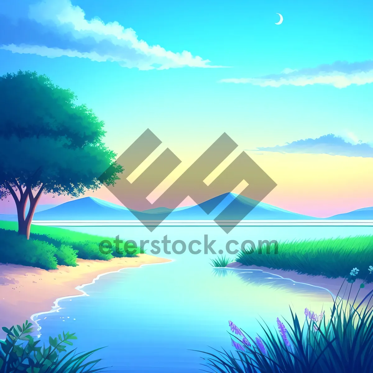 Picture of Tropical Sunset over Ocean and Beach