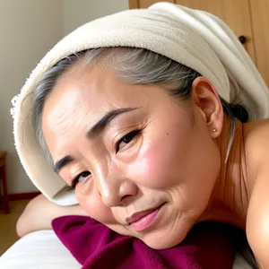 Happy Child with Blond Hair and Towel Headdress