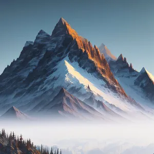 Snowy Mountain Peak Amidst Glacial Landscape