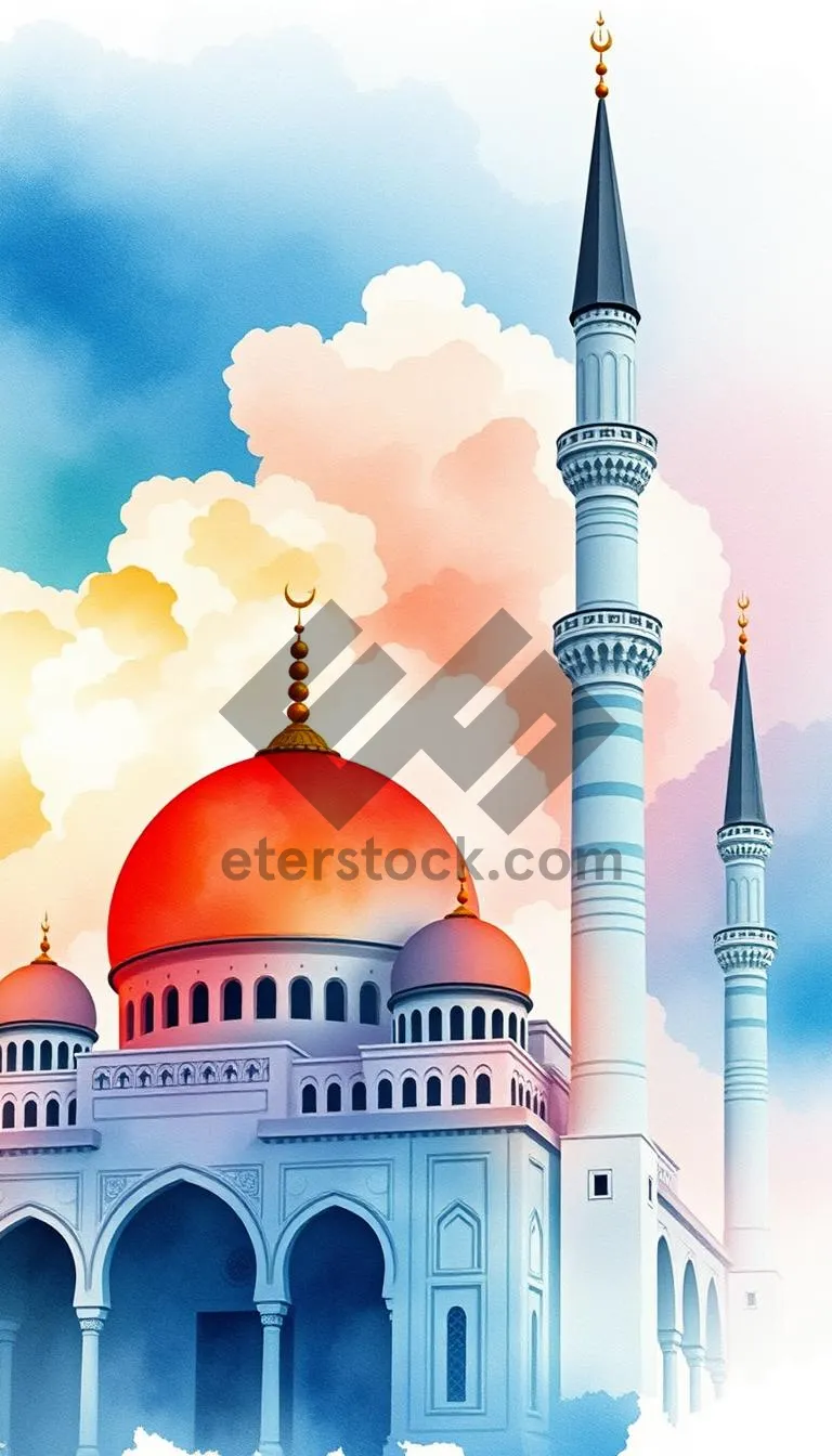 Picture of Golden Mosque Tower in Historic City Skyline