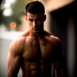 Powerful Male Bodybuilder Flexes Muscular Physique