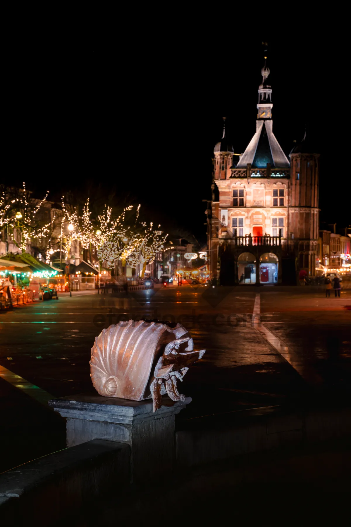 Picture of Historic Cathedral Tower Illuminated in Night Sky