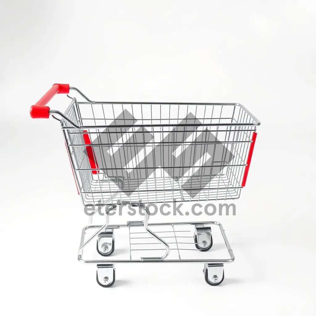 Picture of 3D empty supermarket shopping cart with wheels for sale