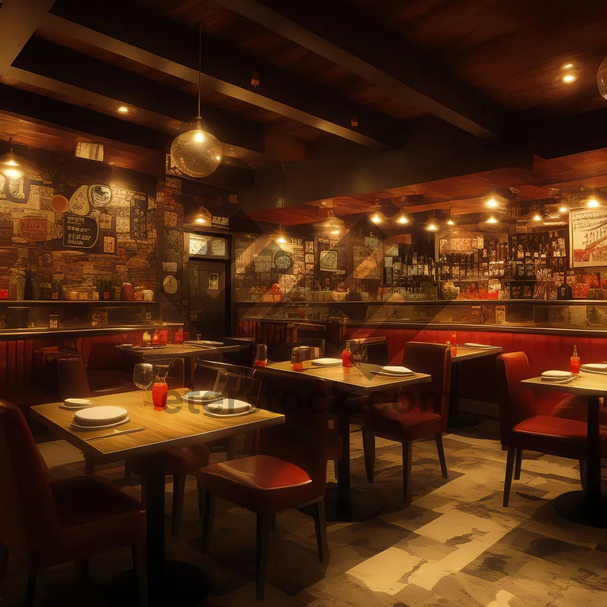 Picture of Modern Luxury Restaurant Interior Design with Wooden Furniture