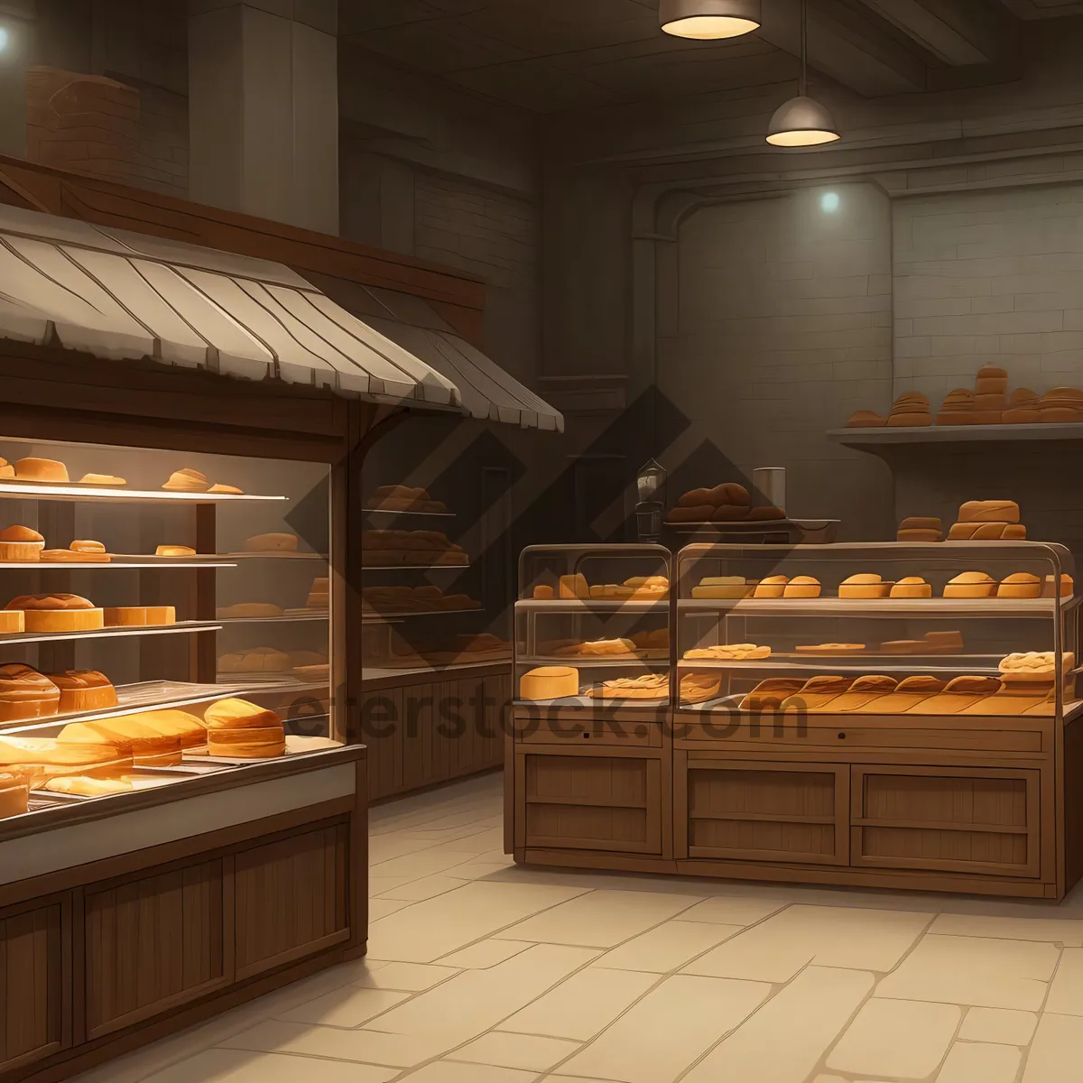 Picture of Modern Bakery Shop Interior with Wood-Finished Counter