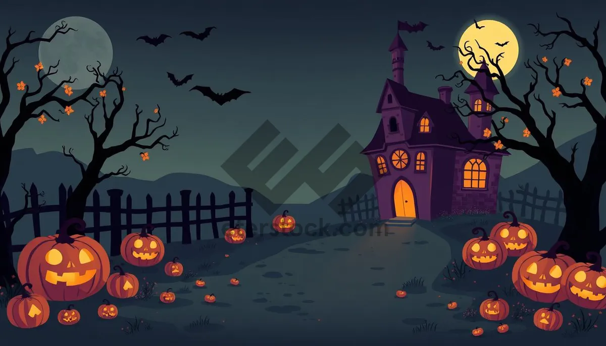 Picture of Spooky Night Sky Background Silhouette Moon Pumpkin