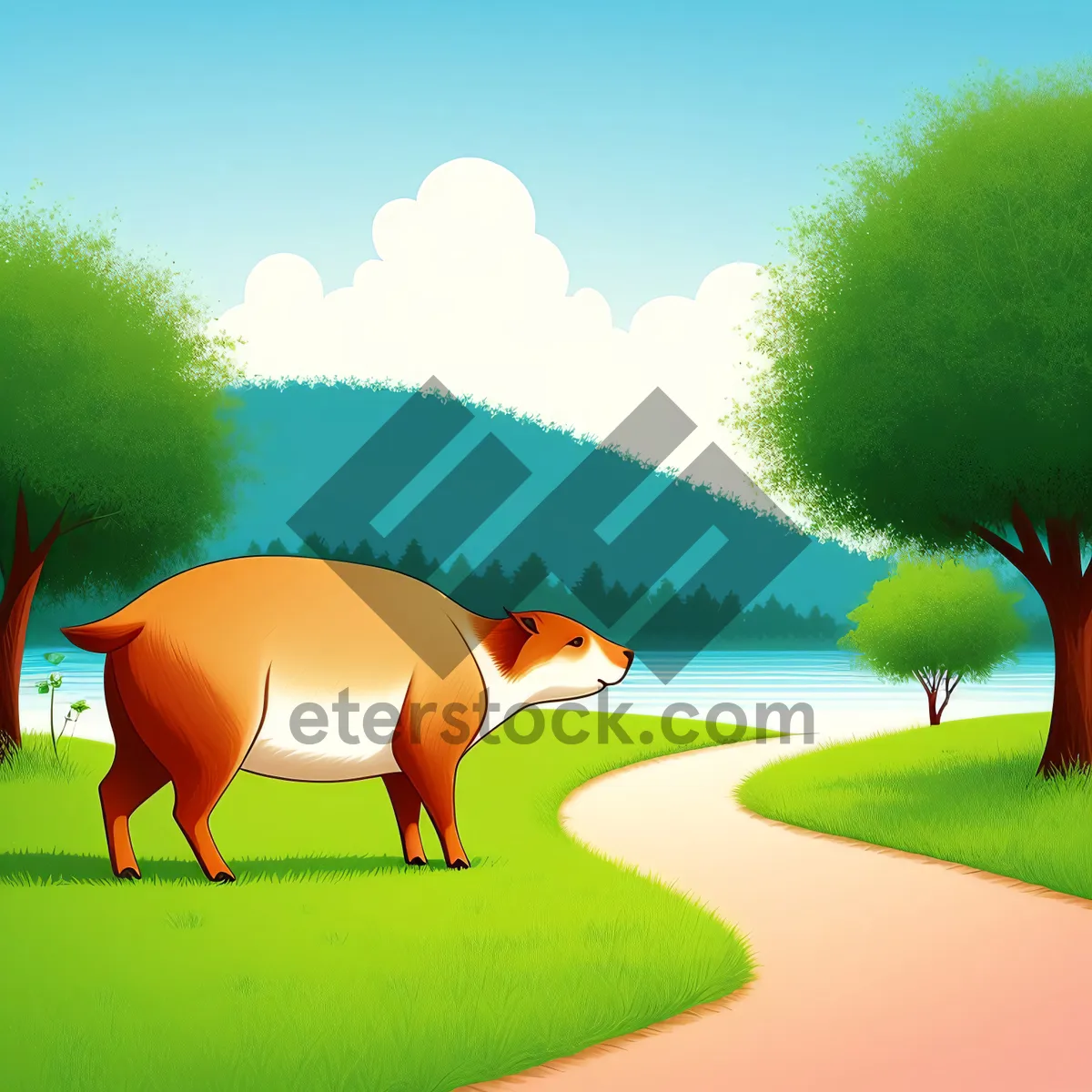 Picture of Vibrant countryside landscape with sunny meadow