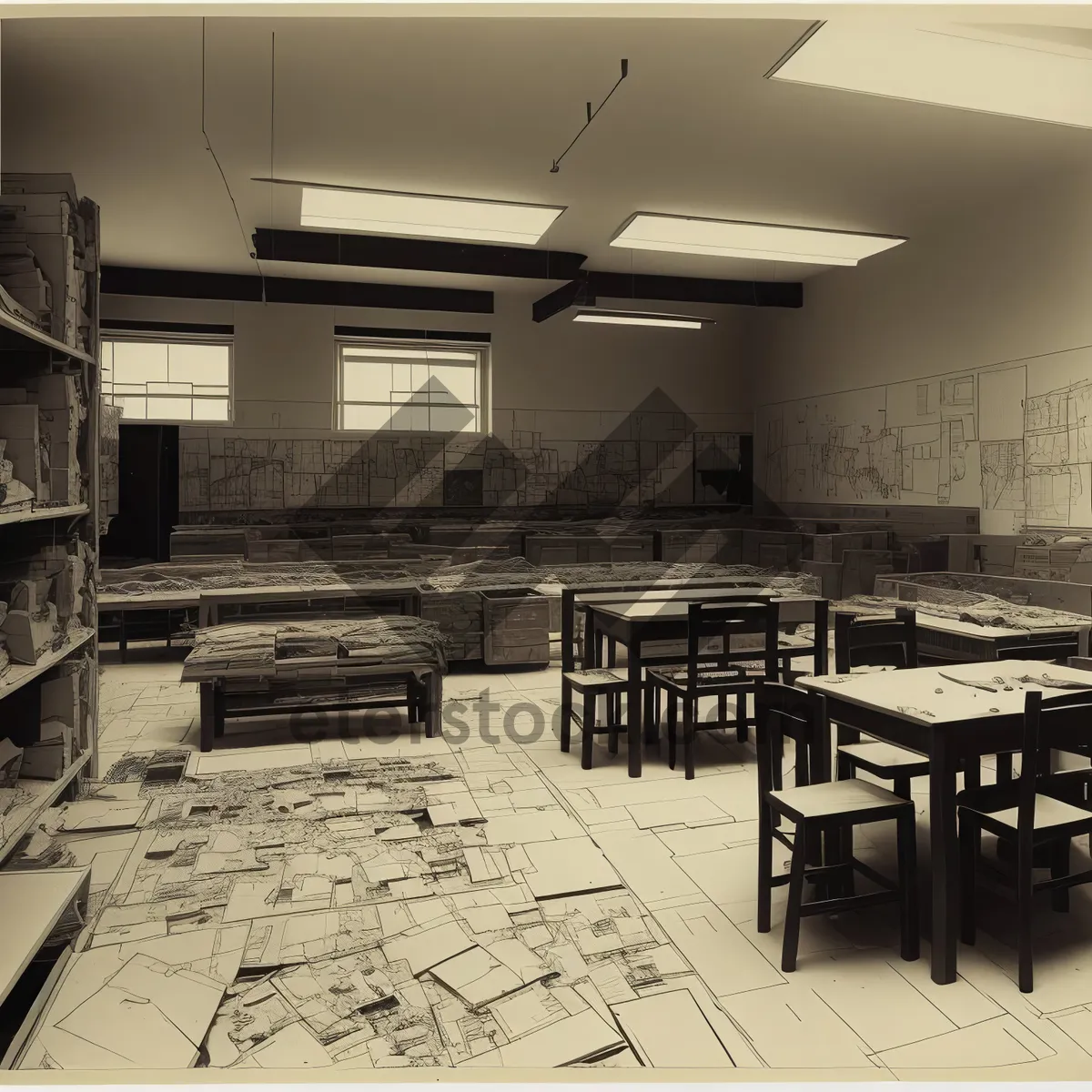 Picture of Modern Furnished Classroom with Wooden Furniture