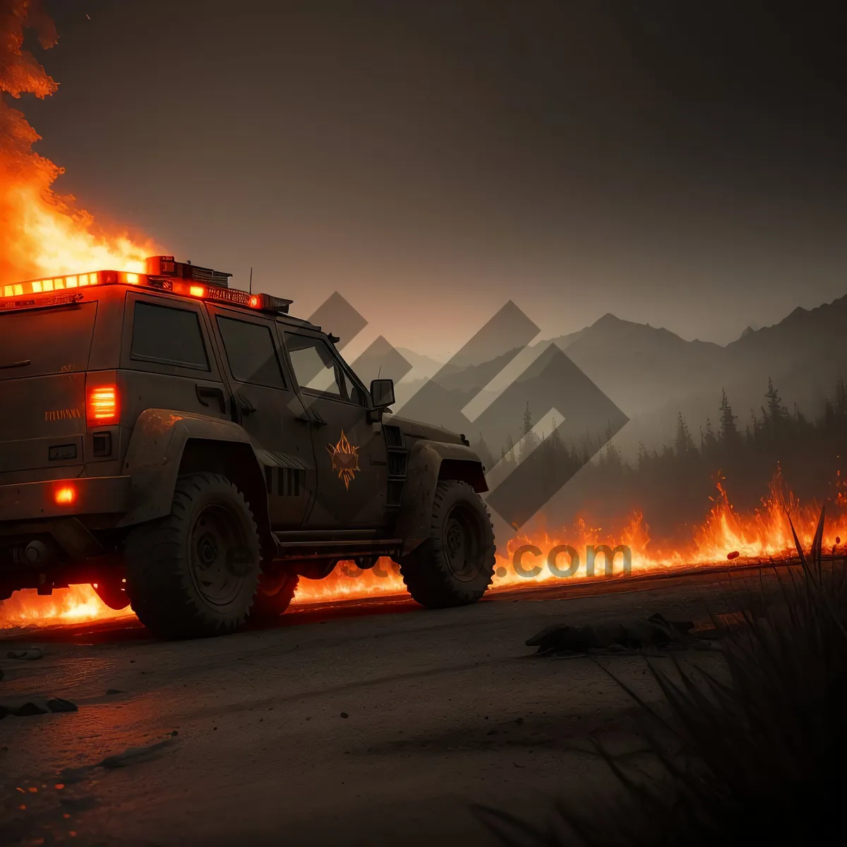 Picture of Sunset Truck on Snowy Road