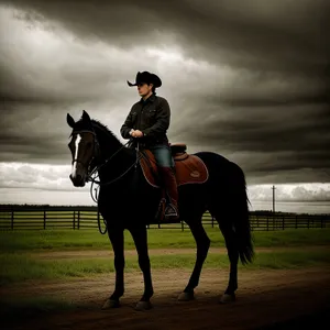 Equestrian Cowboy Riding Horse with Saddle