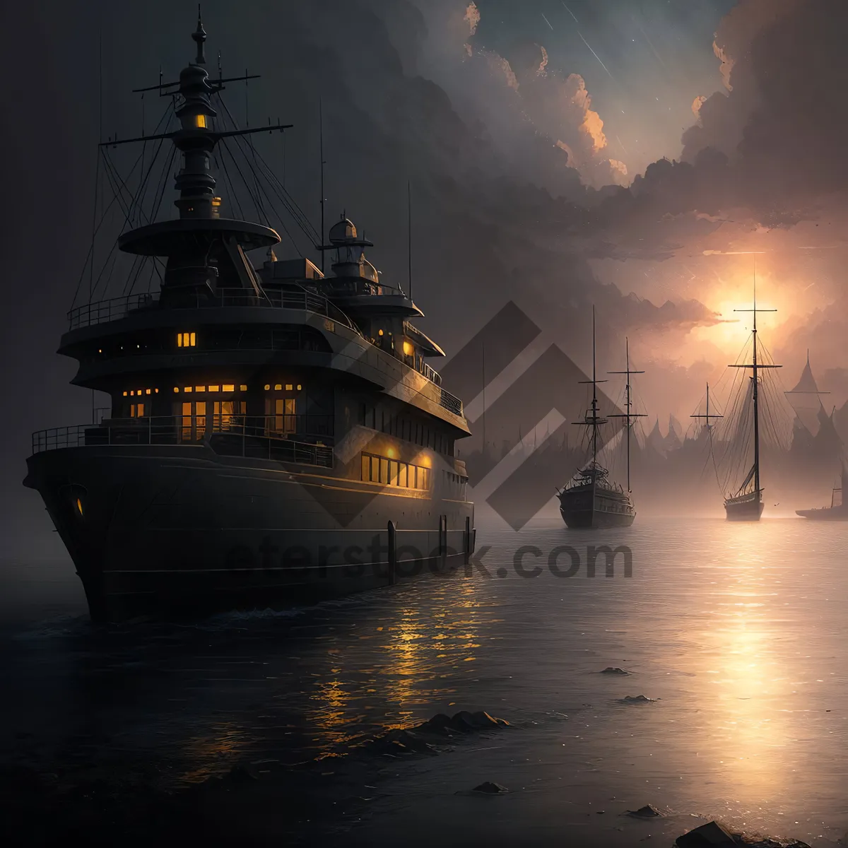 Picture of Old Pirate Ship at Sunset, Nautical Journey