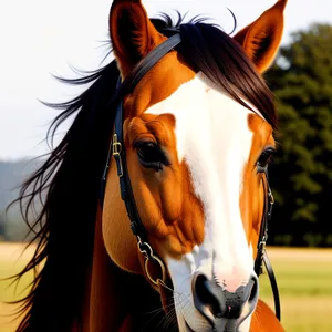 Thoroughbred Brown Stallion in a Meadow.